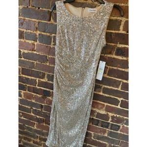 NWT Calvin Klein Formal Dress Sequins Nude Sparkle